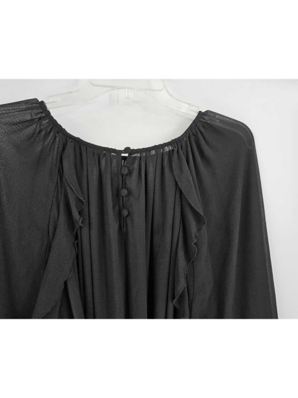 Torrid 1 Black Sheer Tiered Bell Sleeve Blouse Boho Fairycore Whimsigoth Top - Picture 5 of 6